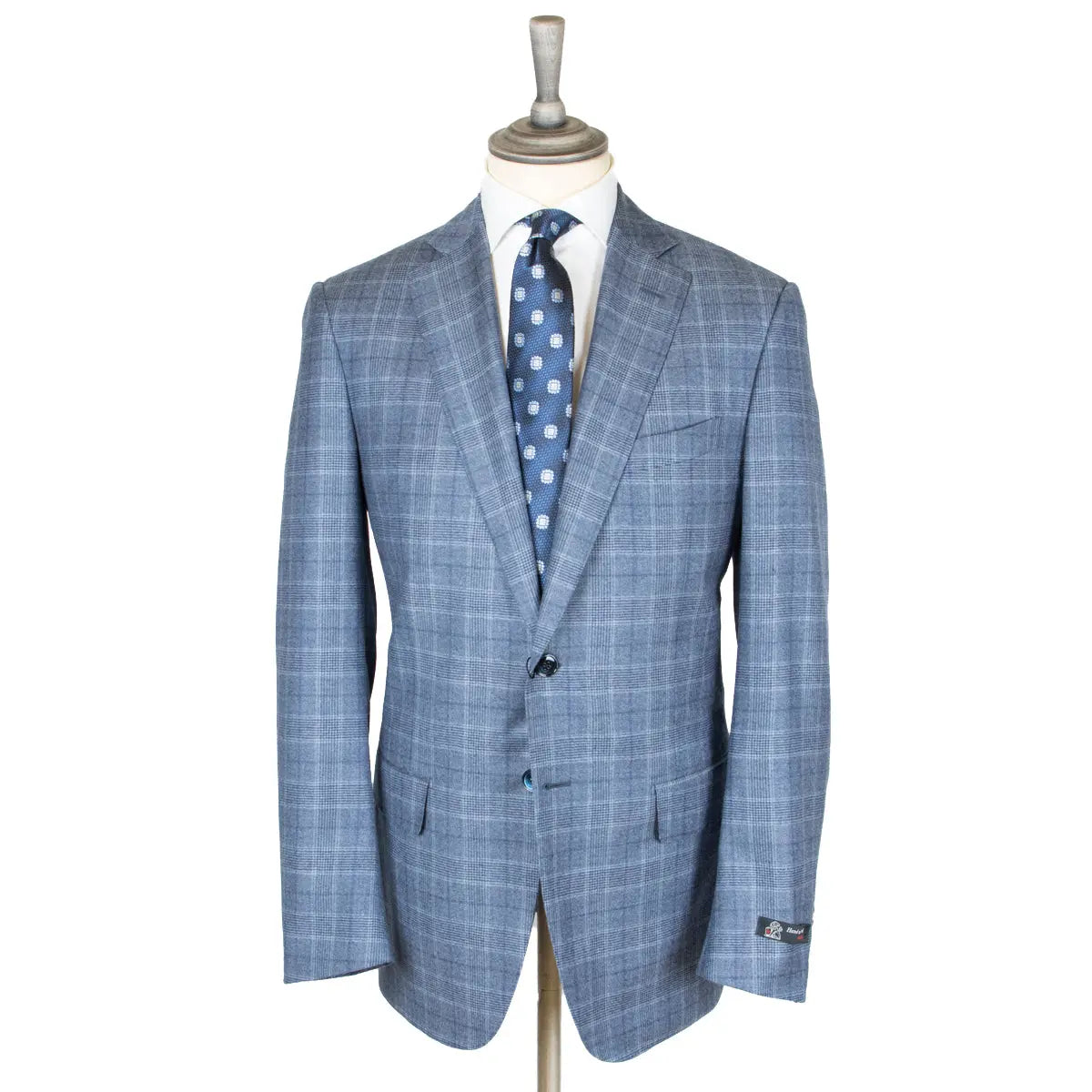 Light Blue Prince of Wales Check Wool Suit  Robert Old   