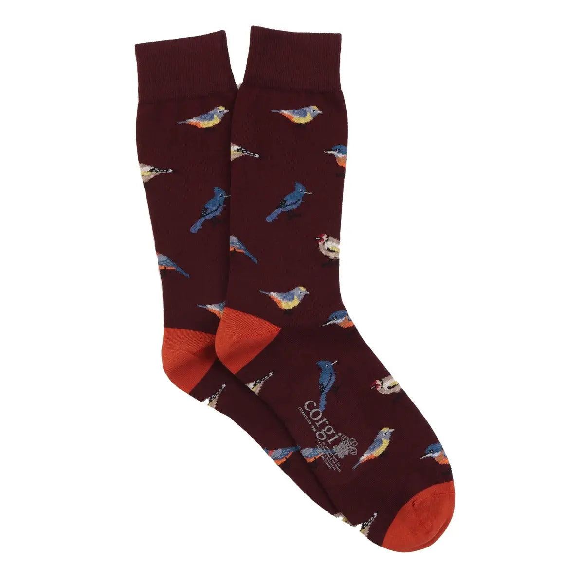 Burgundy British Bird Cotton Socks  Robert Old   