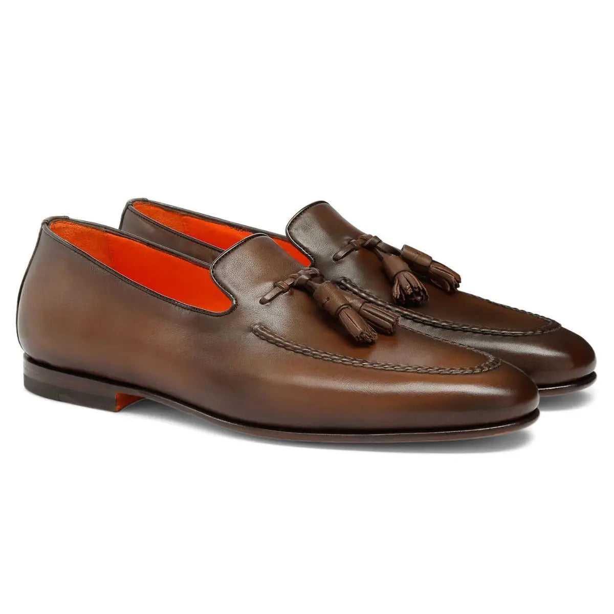 Brown Polished Leather Tassel Loafer Loafer Santoni   