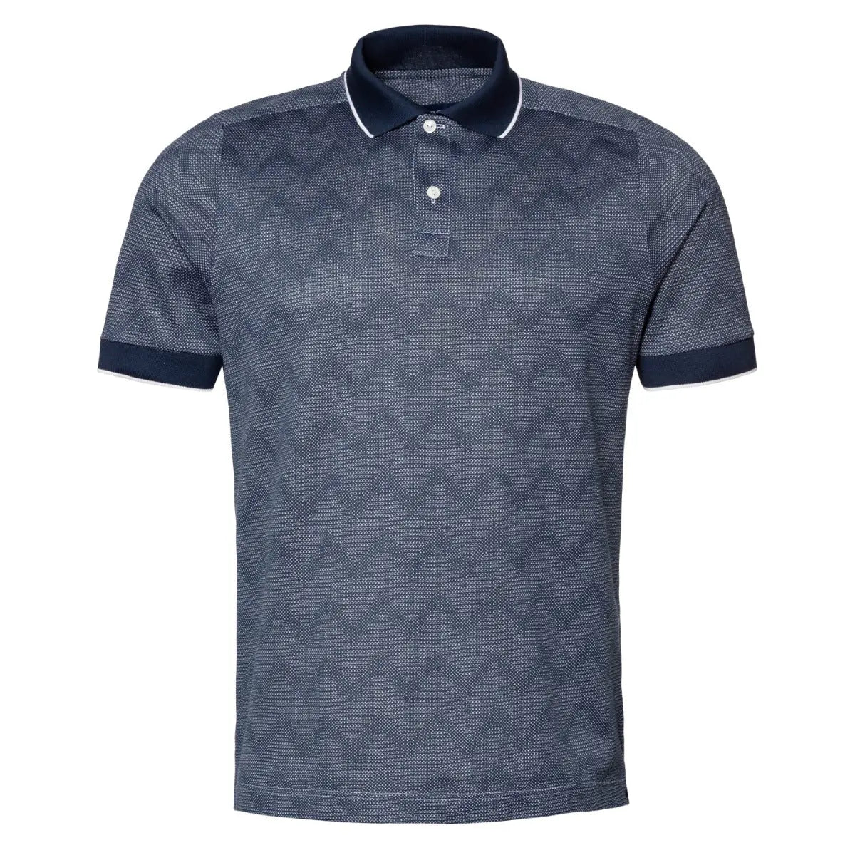 Navy Zigzag Jacquard Filo di Scozia Polo Shirt  Eton   