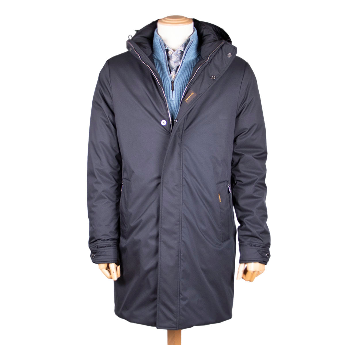 Dark Blue ‘Vermont’ Padded Duster Coat  Moorer   