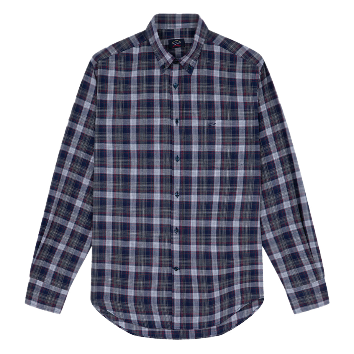 Charcoal & Red Check Cotton Flannel Shirt Long Sleeve Paul & Shark   