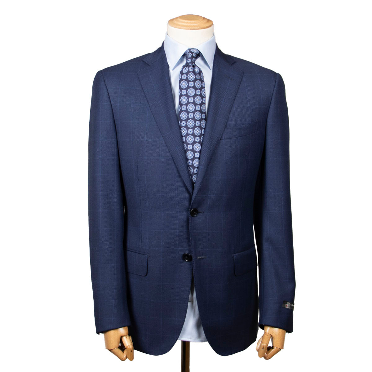 Navy Windowpane Check Super 130’s Wool Suit  Robert Old   