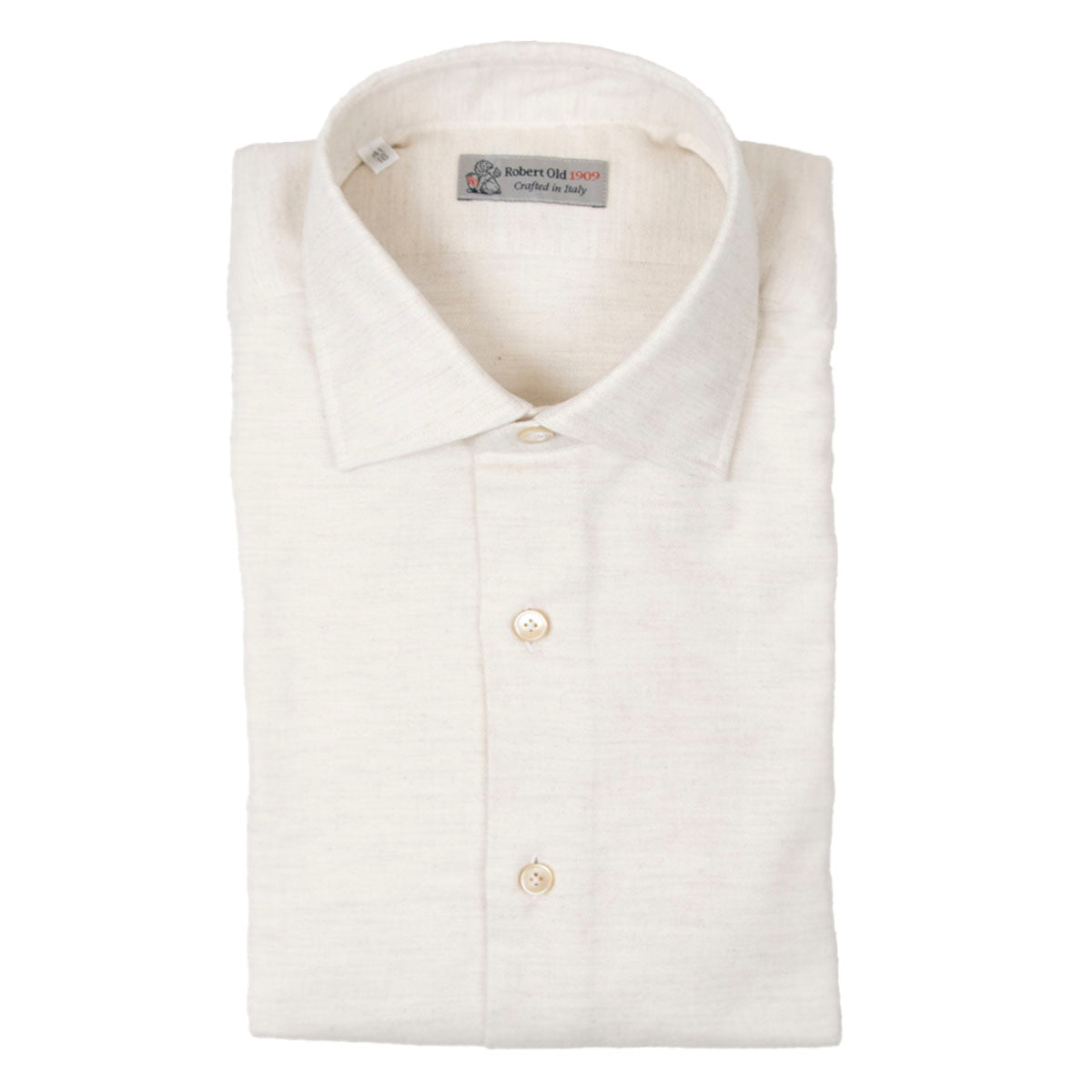 Cream Herringbone Pure Cotton Italian Long Sleeve Shirt  Robert Old   