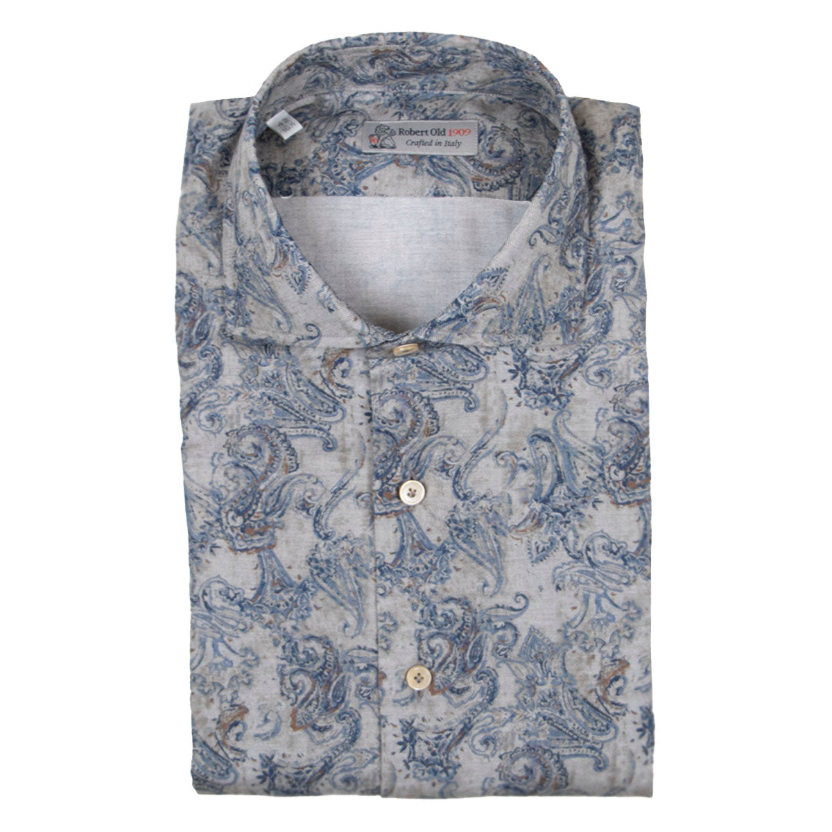 Blue Paisley Pure Cotton Italian Long Sleeve Shirt  Robert Old   