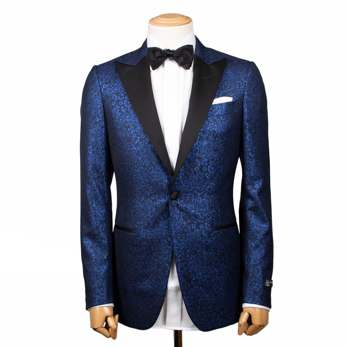 Blue & Black Floral Caccioppoli Jacquard Tuxedo Jacket  Robert Old   