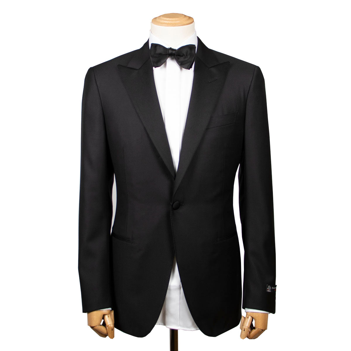 Black Pin Dot Drago Wool Tuxedo Suit  Robert Old   