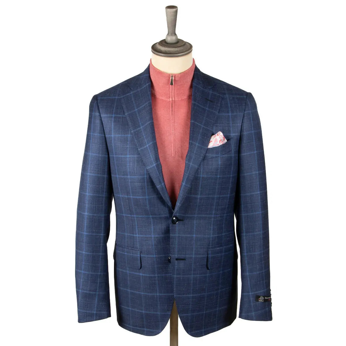 Blue Windowpane Wool, Silk, & Linen Jacket  Robert Old   