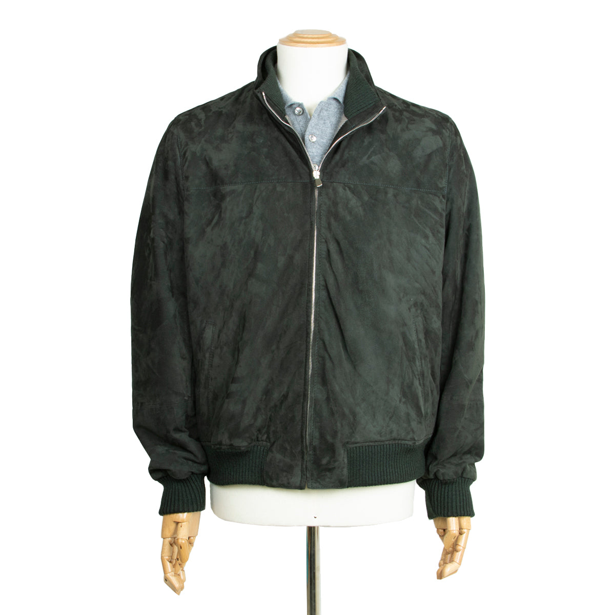 Dark Green Goat Suede Bomber Jacket  Robert Old   