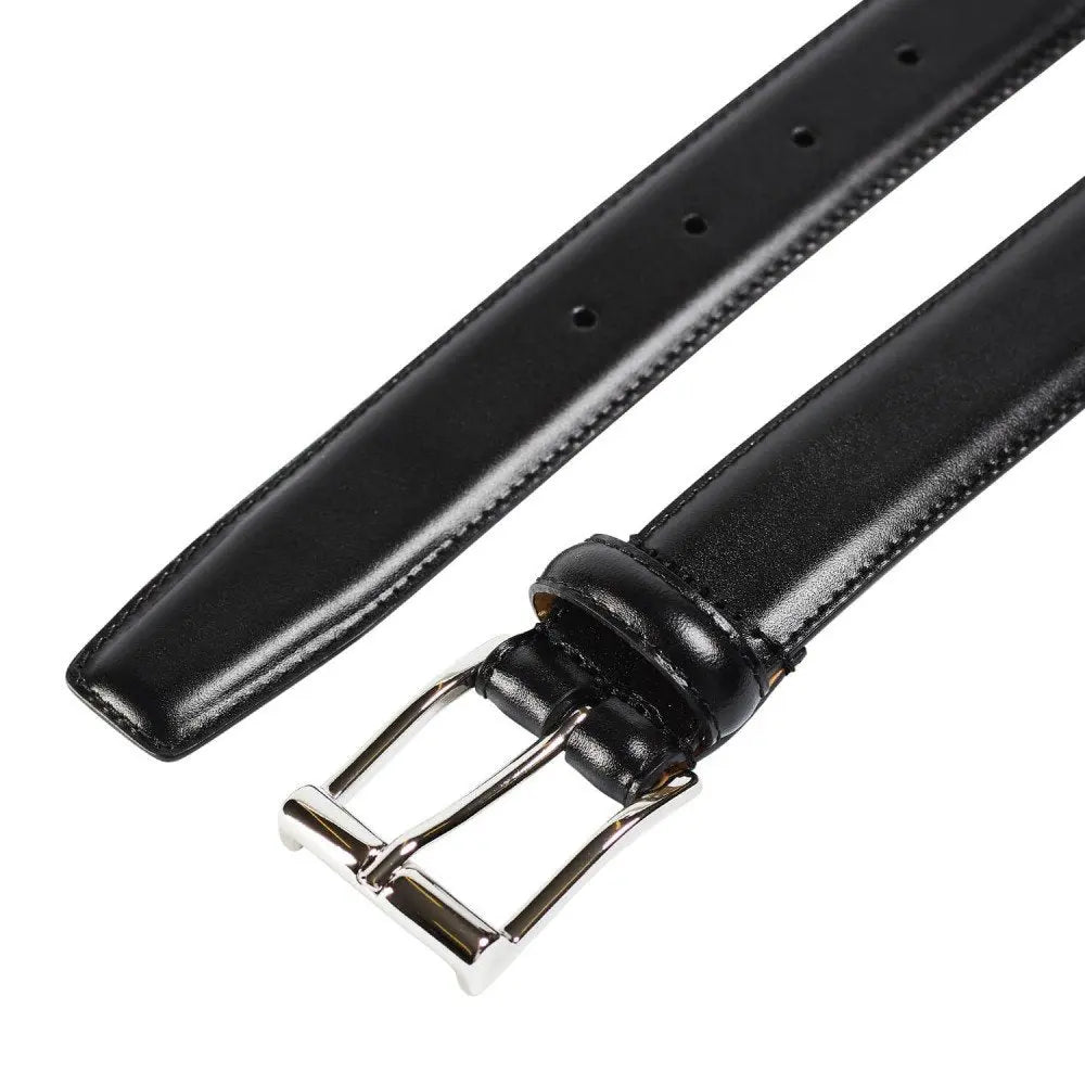 Black Calf Belt with Silver Buckle  Crockett & Jones   