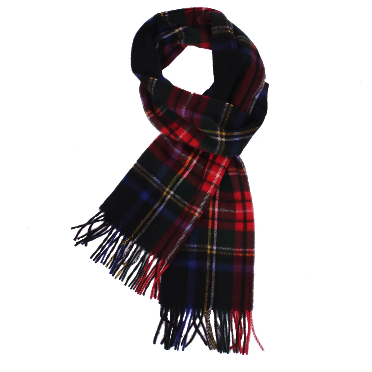 Black Stewart Tartan Check Cashmere Scarf  Robert Old   