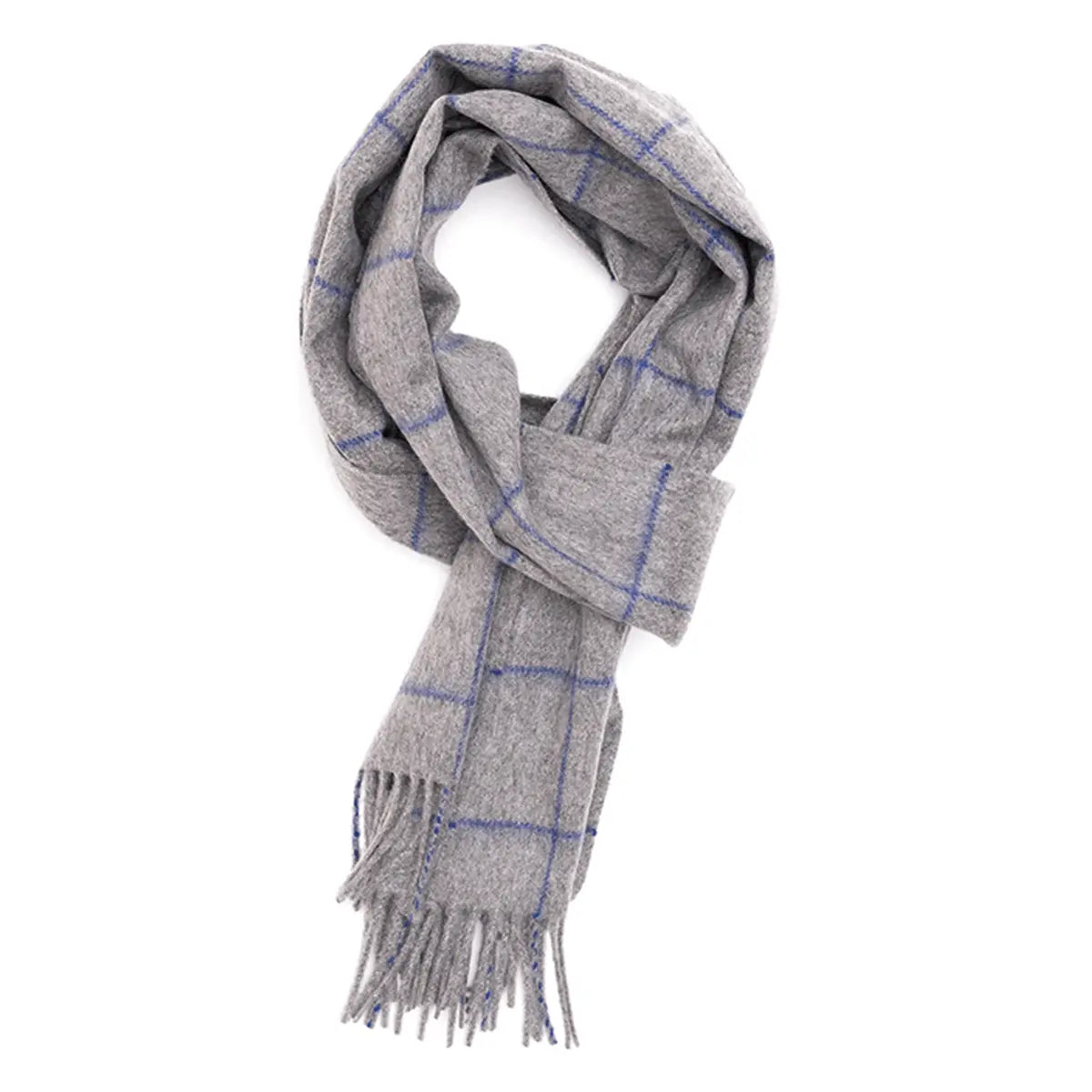 Pewter & Cobalt Windowpane Cashmere Scarf  Robert Old   