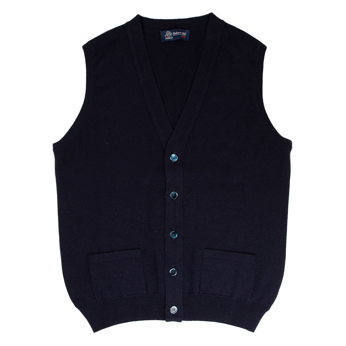 Dark Navy Beaulieu Cashmere Sleeveless Cardigan  Robert Old   