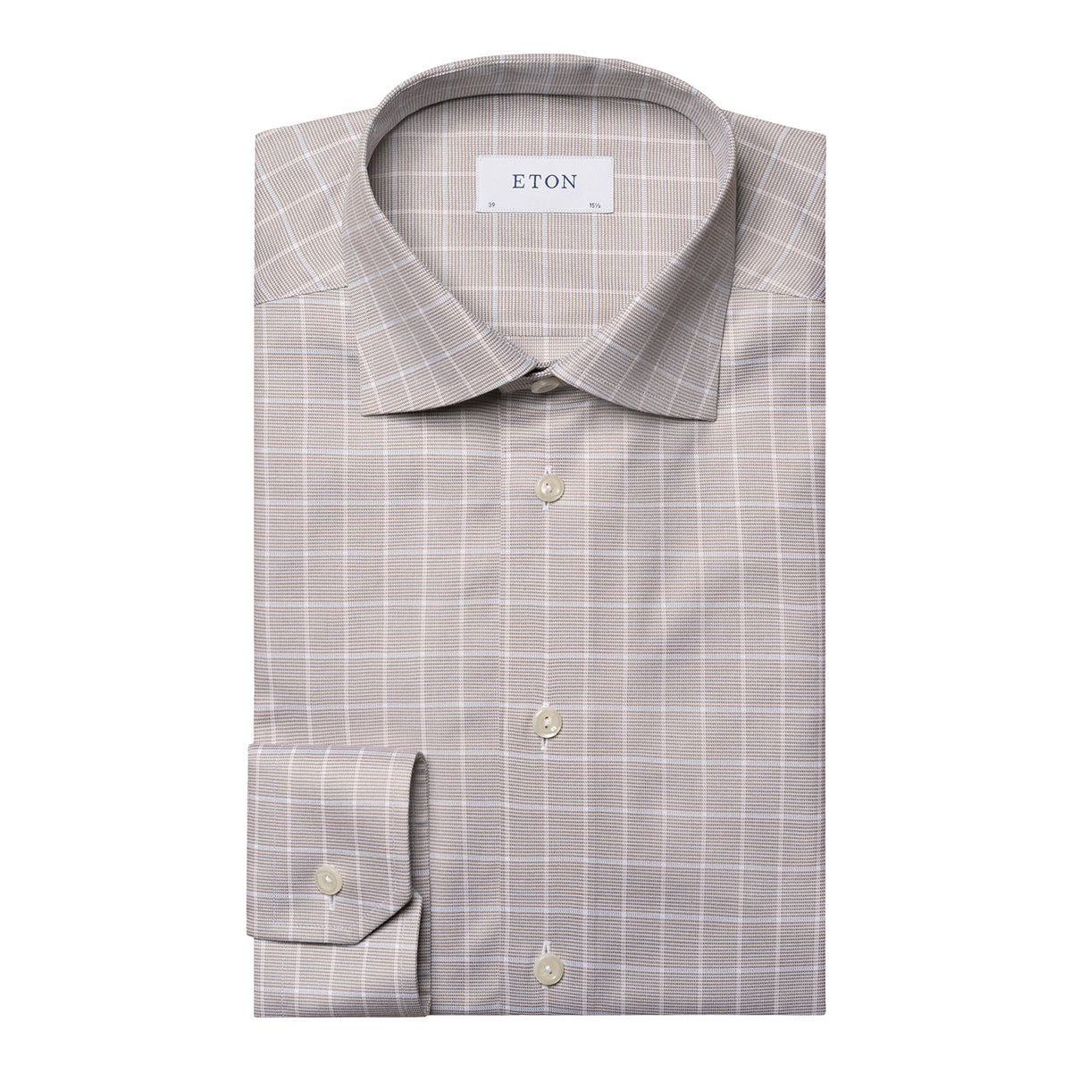 Beige Checked Signature Twill Slim Fit Shirt Long Sleeve Eton   