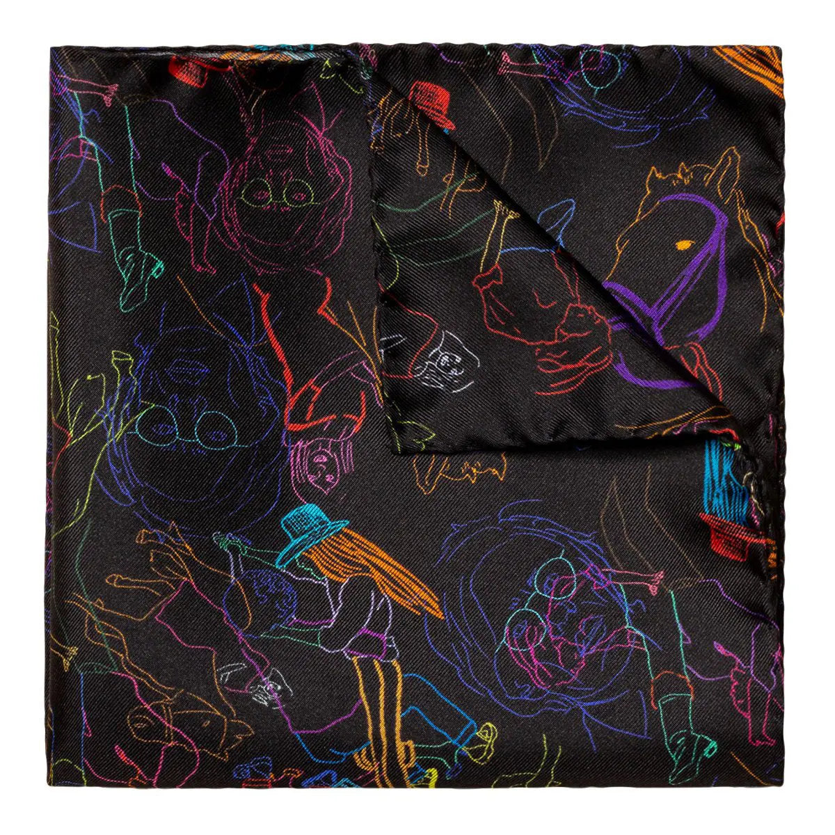 Black ‘Studio 54’ Neon Print Pure Silk Pocket Square  Eton   