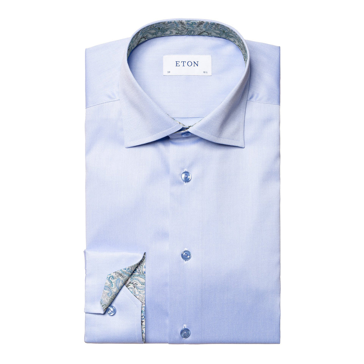 Blue Floral Trim Signature Twill Contemporary Fit Shirt  Eton   