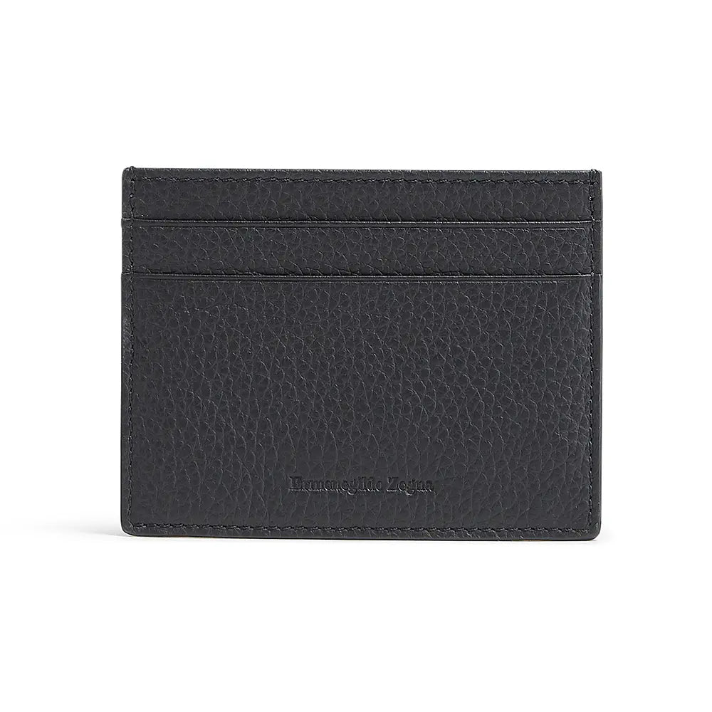 Navy Grained Calfskin Leather Card Case  Ermenegildo Zegna   