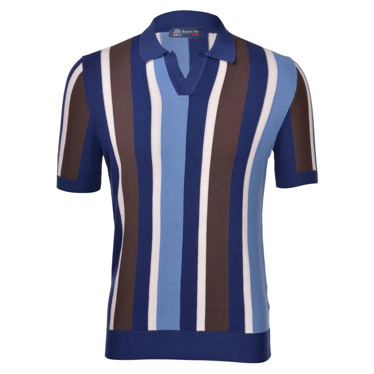 Multicolour Striped Knitted Cotton Polo Shirt  Robert Old   