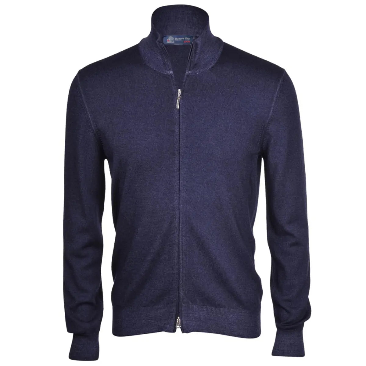 Navy Full Zip Wool Cardigan  Robert Old   