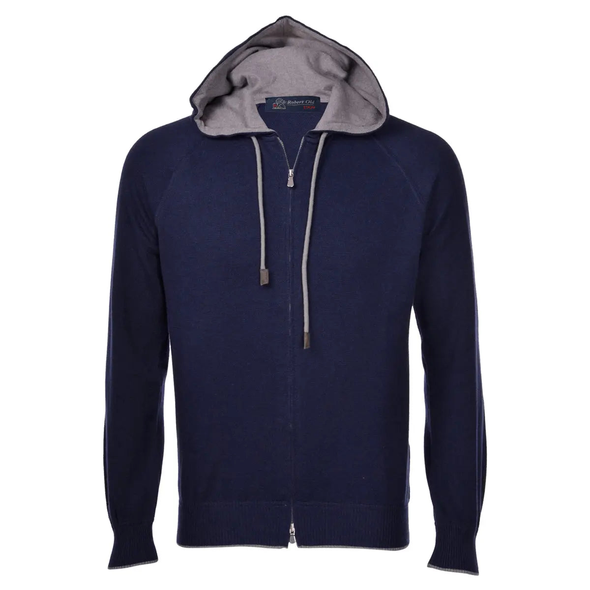 Navy Lightweight Cotton Cashmere Full Zip Hoodie  Robert Old   