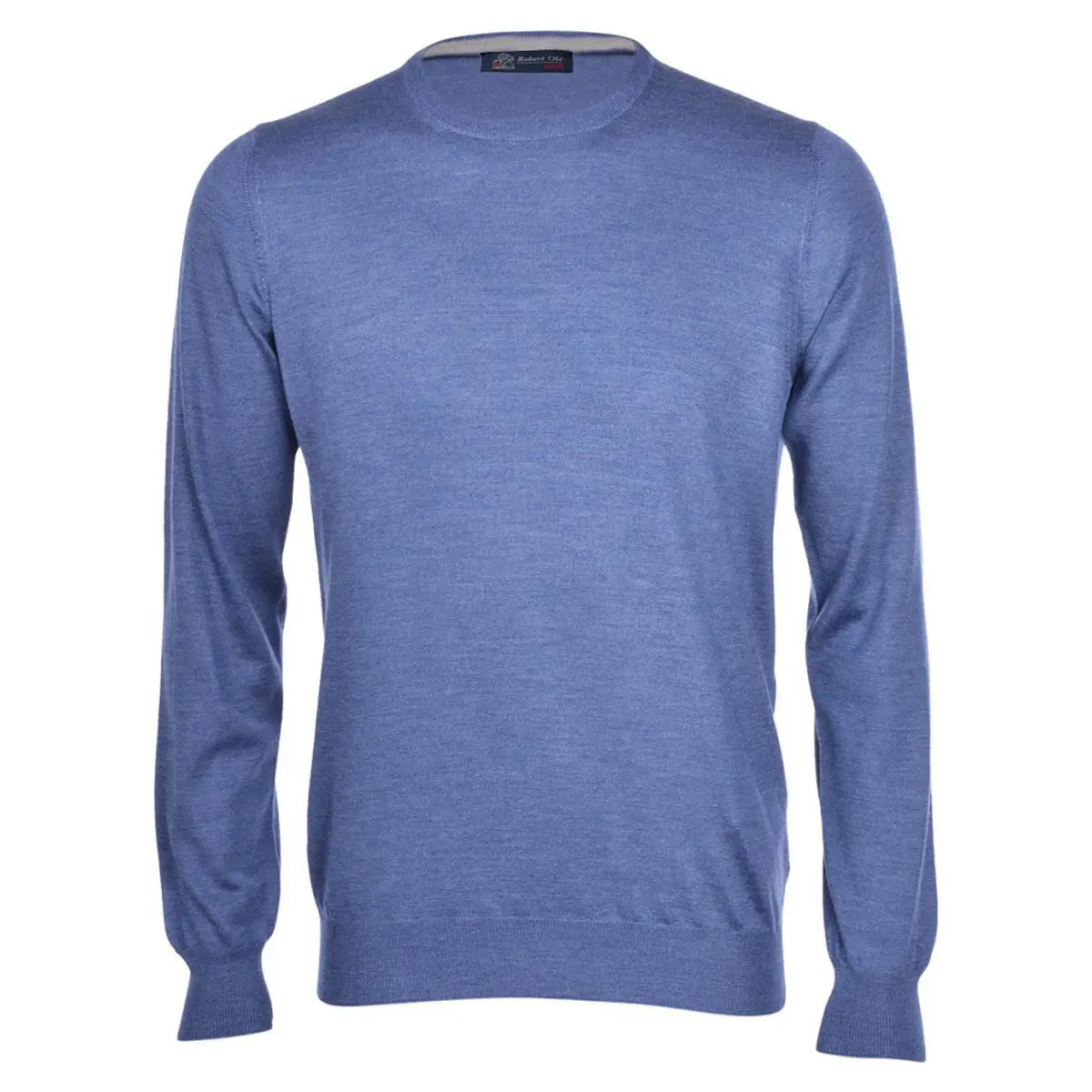 Royal Blue Fine Knit Wool Silk Crew Neck Sweater  Robert Old   