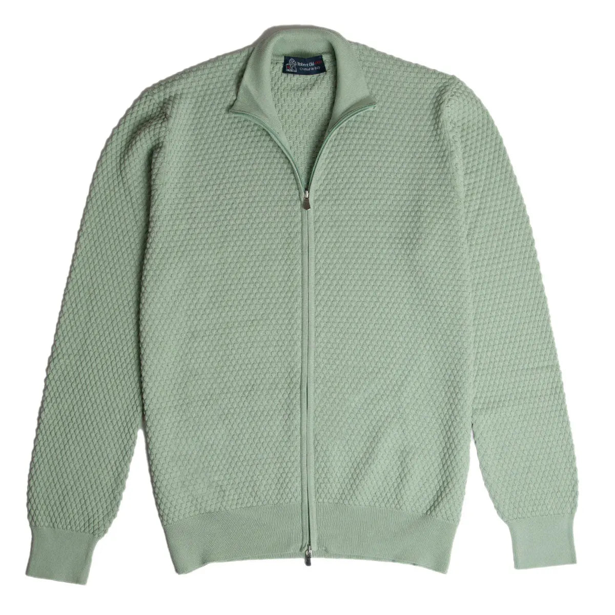 Sage Green Waffle Knit Full Zip Cardigan  Robert Old   