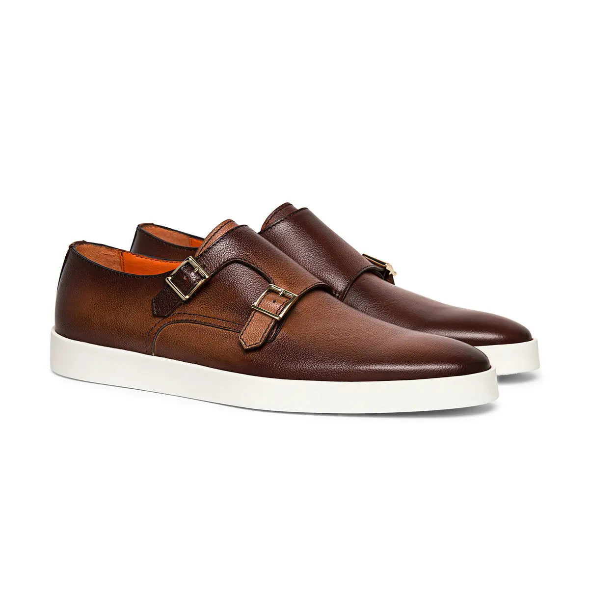 Brown Tumbled Leather Double-Buckle Shoe  Santoni Casual   