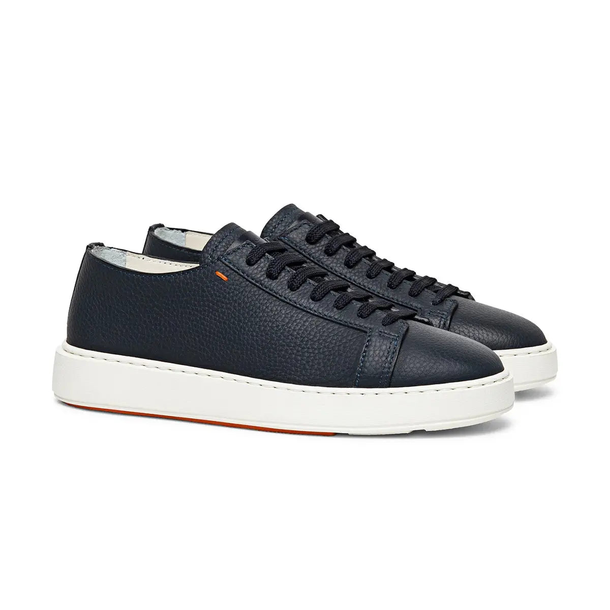 Navy Blue Leather Low-Top Sneakers  Santoni   