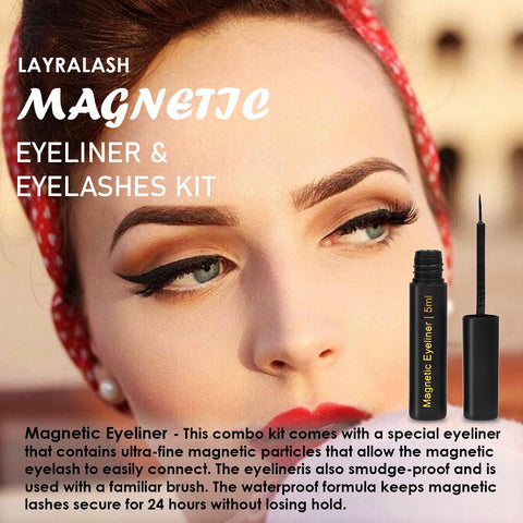 A precision waterproof liquid magnetic eyeliner with a fine brush tip that allows for easy application and creates a smudge-free, long-lasting, and highly pigmented line.