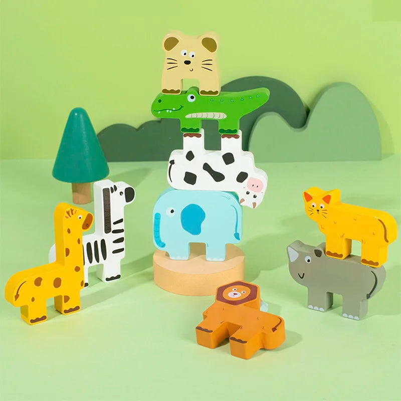 Montessori Wooden Animal Stacking Puzzle Balance Toy – Build Brains While Having Fun - sensory kids