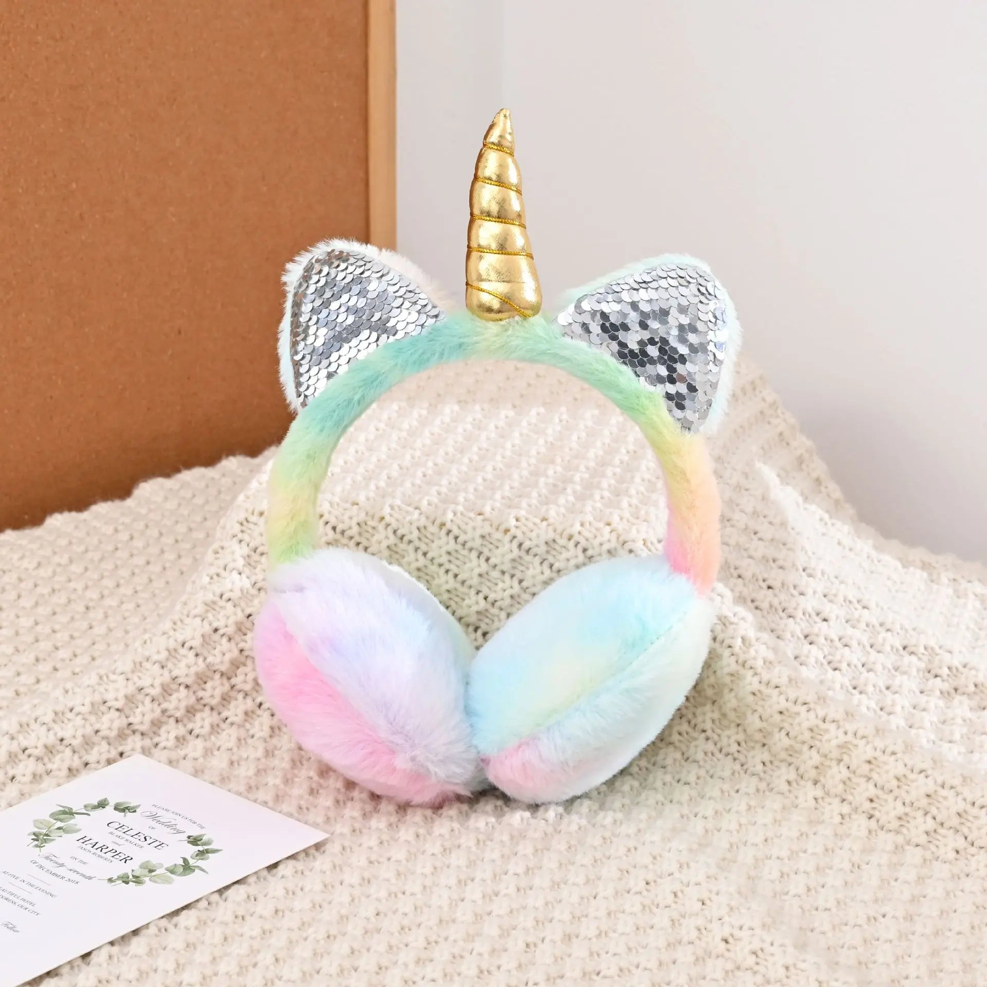 Sensory Sparkle Unicorn Warm Earmuff Hat for Kids – Plush Winter Warm with Sequins & Cat Ears