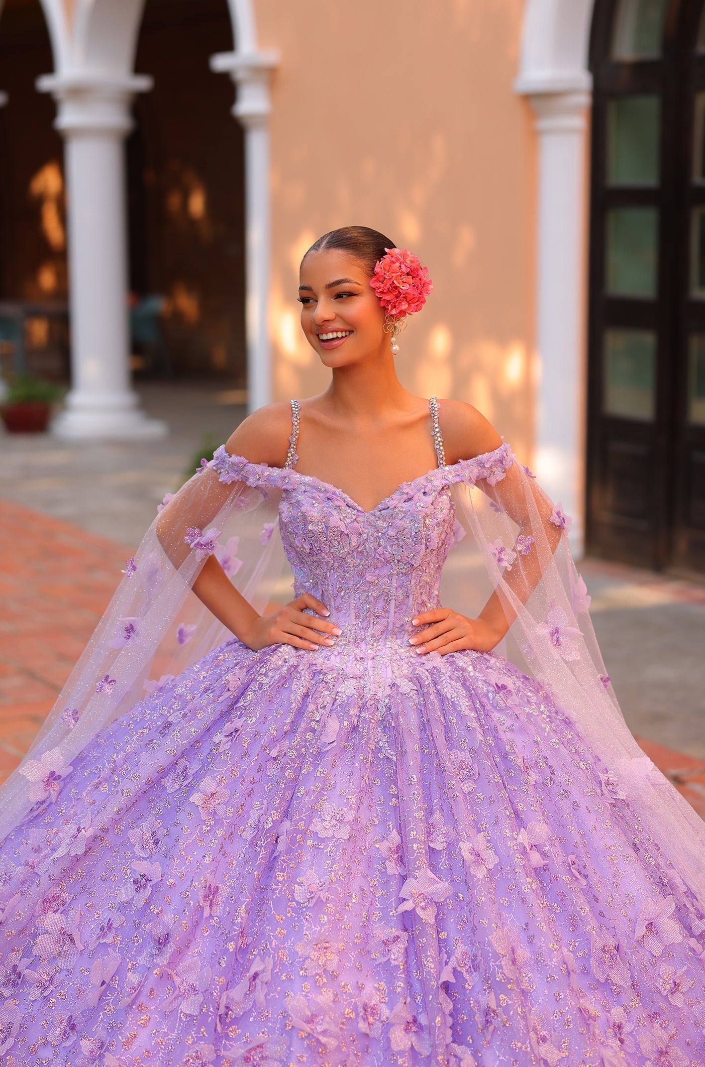 Purple Quinceanera Dresses Sweet 15 Glitter 3D Flower Bead With Wrap Ball  Gown | eBay