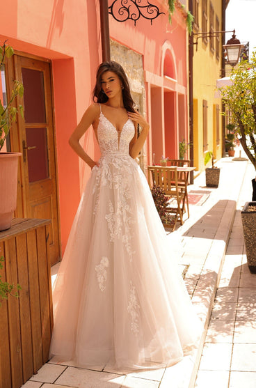 Amarra Bridal Sadie 84383 Fitted sheer lace wedding dress Bridal Gown –  Glass Slipper Formals