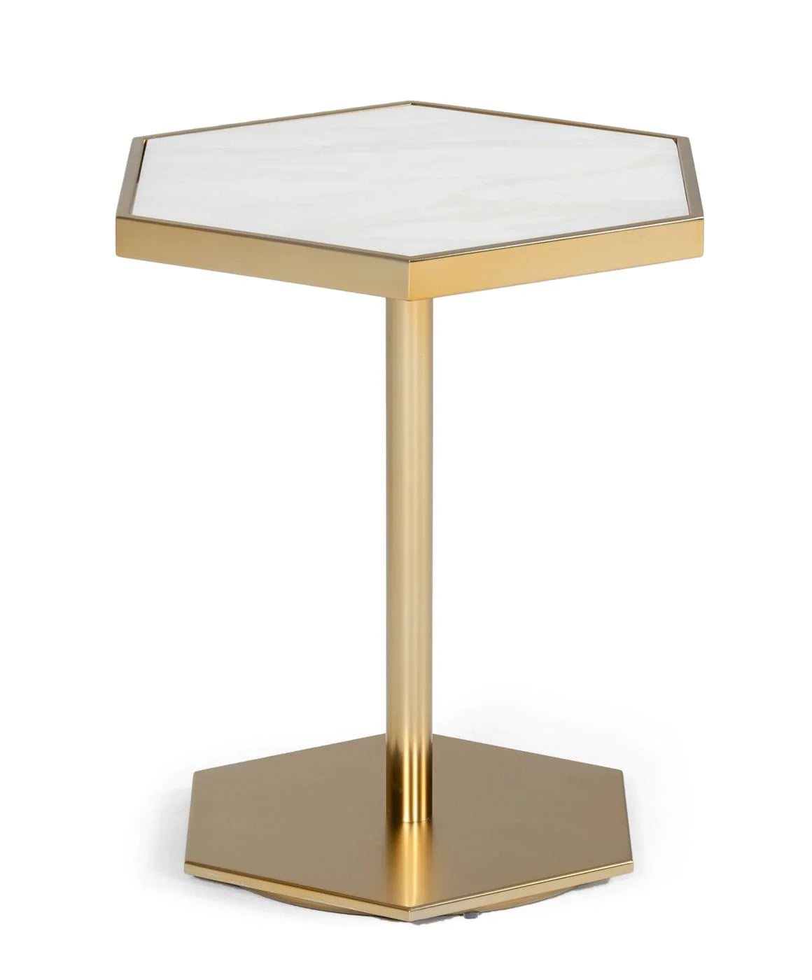 Modrest Drexal Glam White Marble and Brass End Table By VIG Furniture
