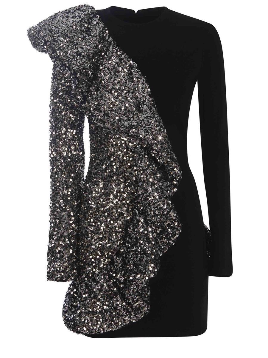 Rotate Birger Christensen Rotate Sequined Ruffled Mini Dress In Black