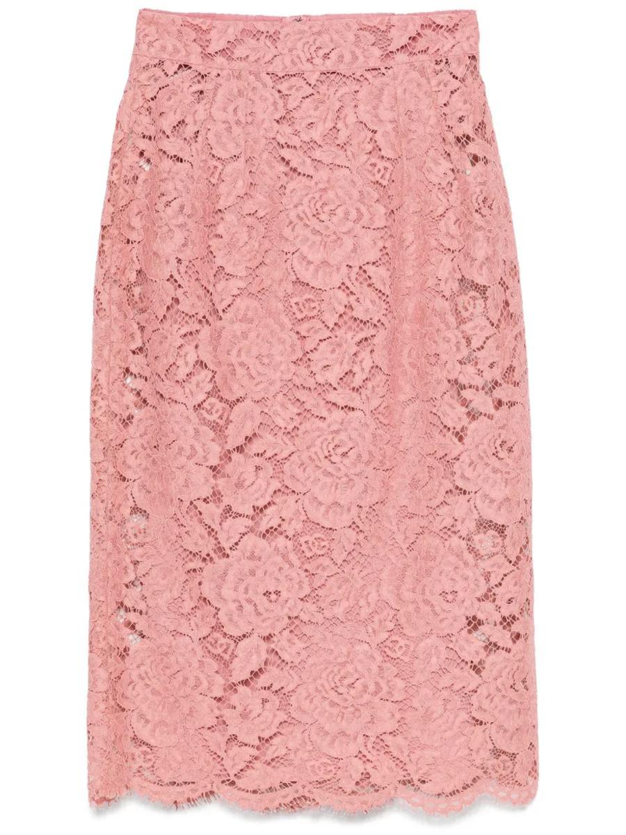 Dolce & Gabbana Lace Midi Skirt With Embroidered Logo In Multicolor