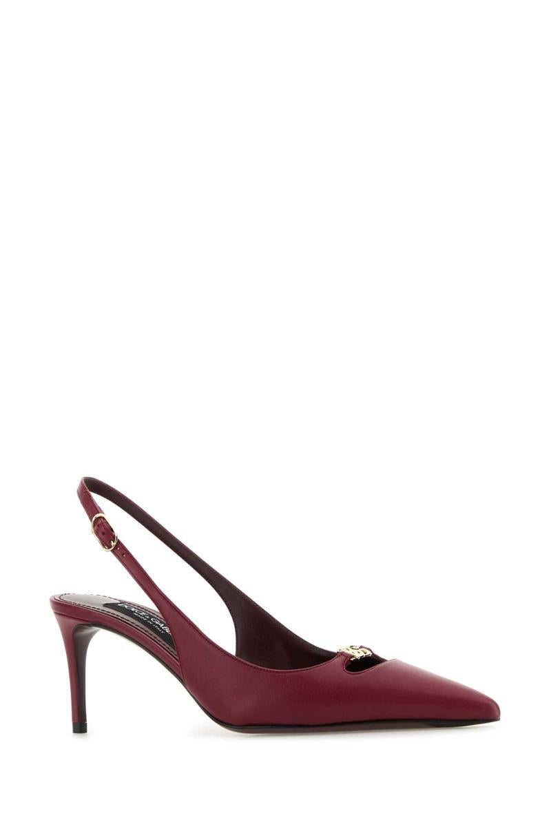 Dolce & Gabbana Bordeaux Slingback Pumps With Medium Stiletto Heel And Logo Plaque On The Front In Patent Leather Wo