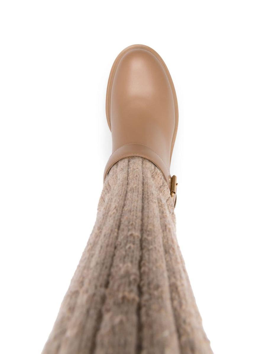 Gianvito Rossi Desert Beige Calf Leather Panelled Design Slip-on Boots