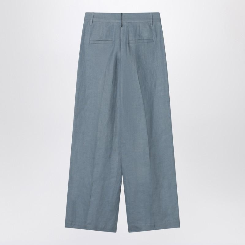 Brunello Cucinelli Wide Avio-colored Trousers In Linen Blend Women