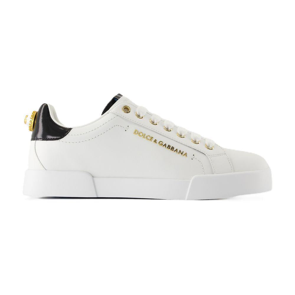 Dolce & Gabbana White Low Top Sneakers With Logo Lettering On The Tongue And Logo Detail On The Heel In Leather Woma