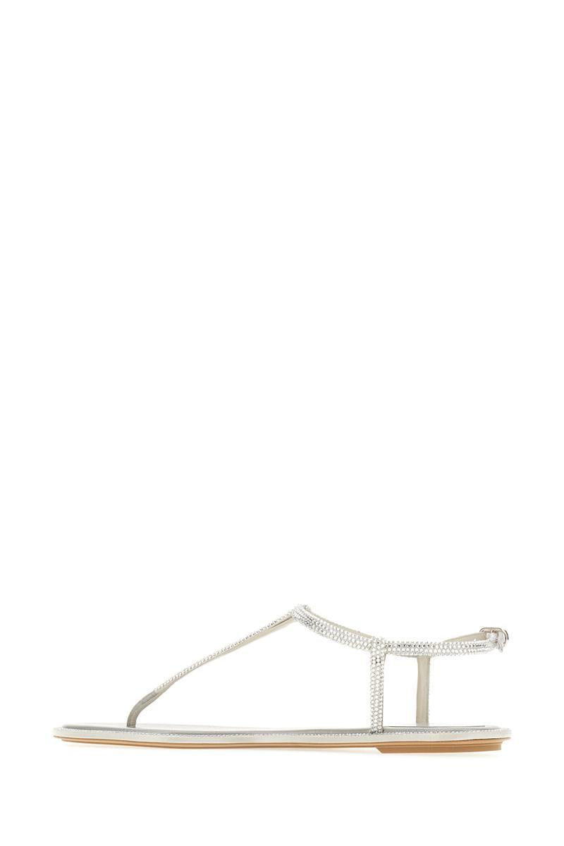 René Caovilla Diana White Sandal With Crystals 10 In Silver
