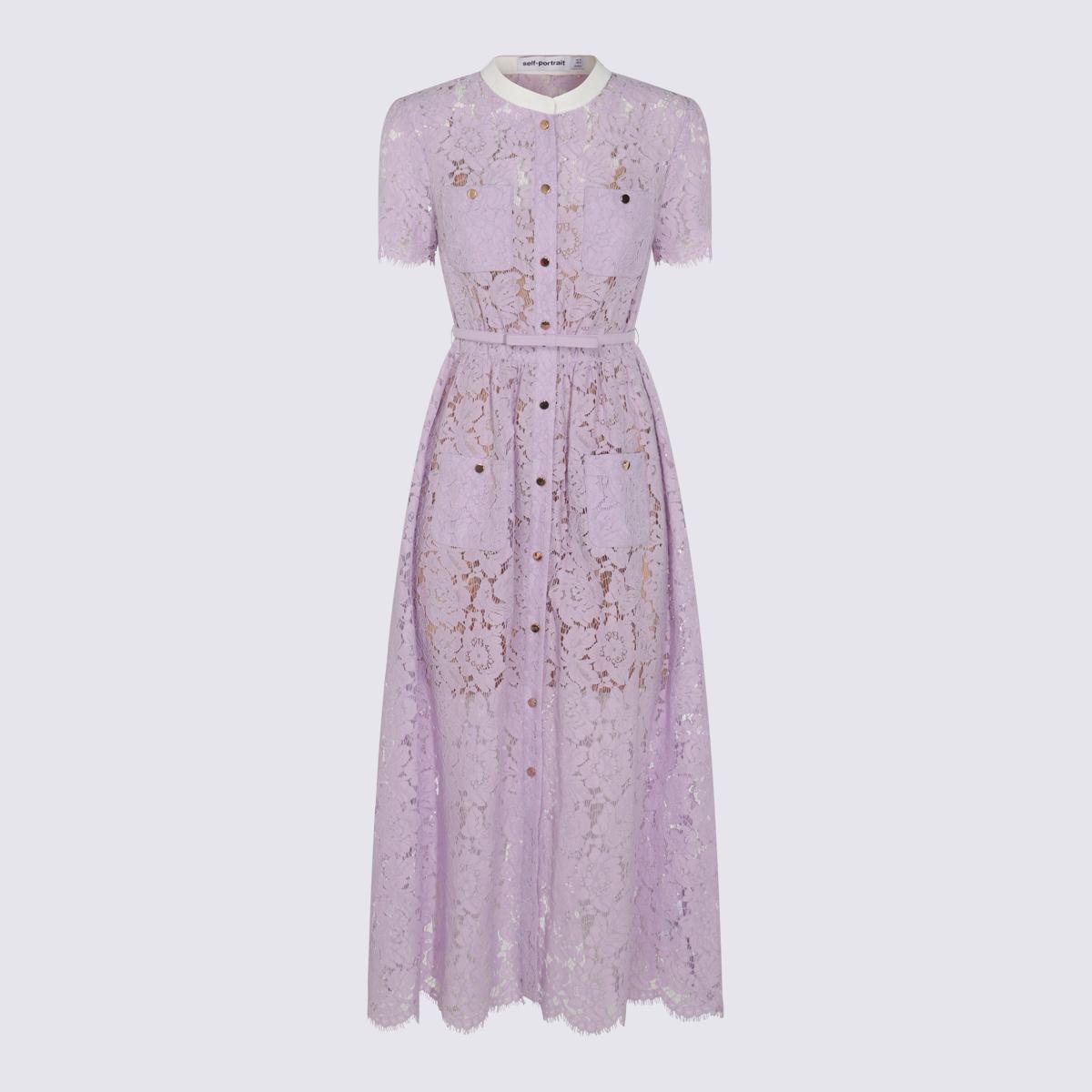 Self-portrait Lace Buttoned Cotton Blend Midi Dress In Purple