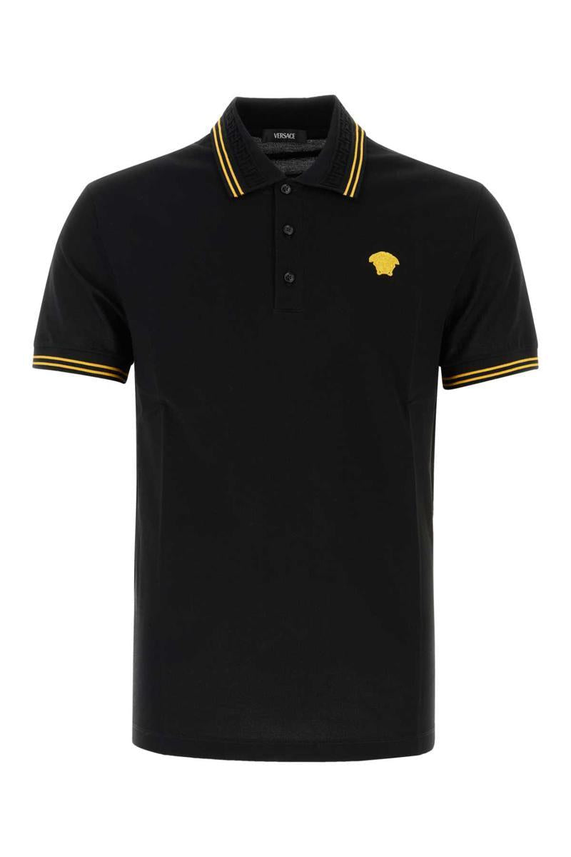 Versace Black Polo Shirt With Classic Collar And Medusa Embroidery