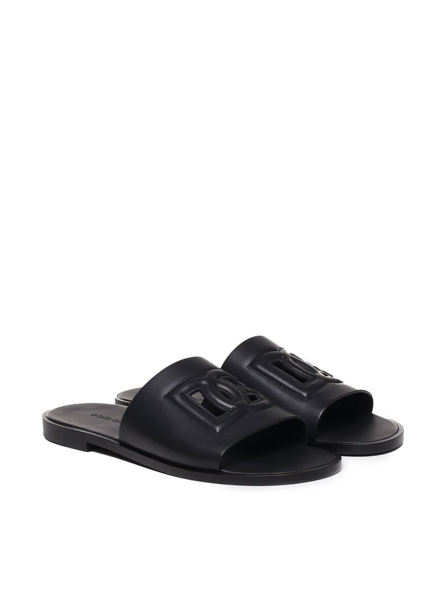 Dolce & Gabbana Black Sandals With Dg Logo Cut-out In Leather Man