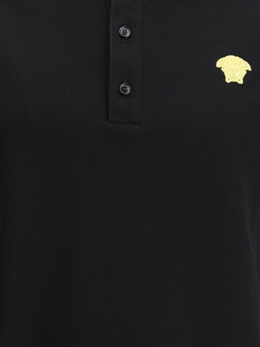 Versace Black Polo Shirt With Classic Collar And Medusa Embroidery