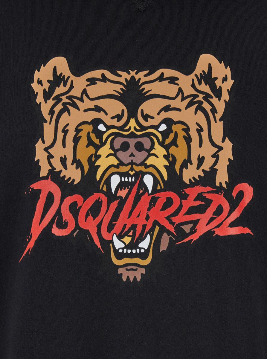 Dsquared2 Black Hoodie With Drawstring Hood And Maxi Logo Print On The Front In Cotton Man