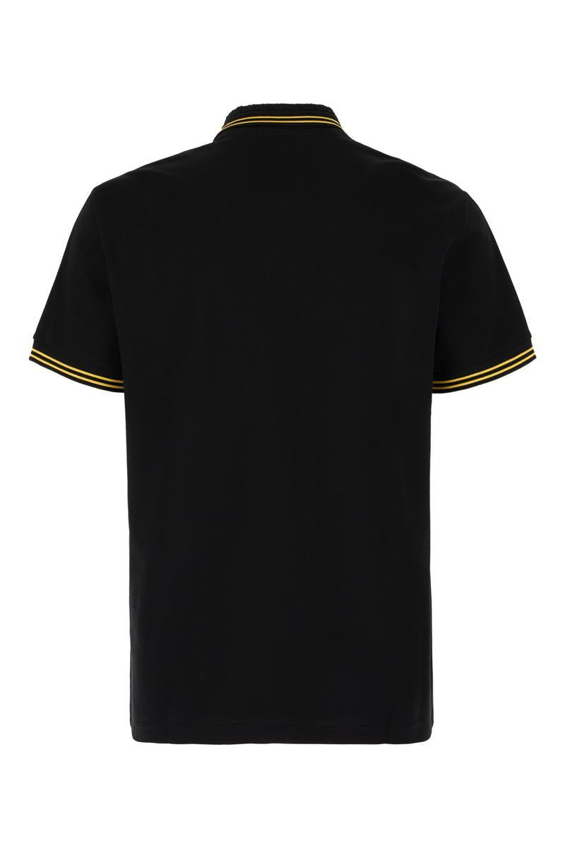 Versace Black Polo Shirt With Classic Collar And Medusa Embroidery In Black