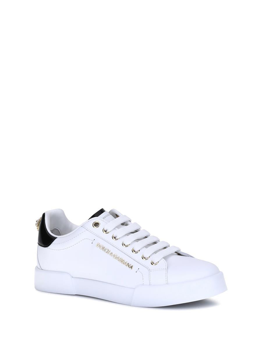 Dolce & Gabbana White Low Top Sneakers With Logo Lettering On The Tongue And Logo Detail On The Heel In Leather Woma