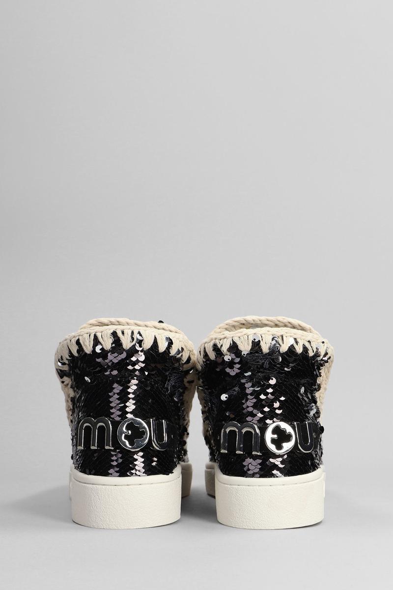 Mou Eskimo Sneaker Low Heels Ankle Boots In Black Synthetic Fibers In Black