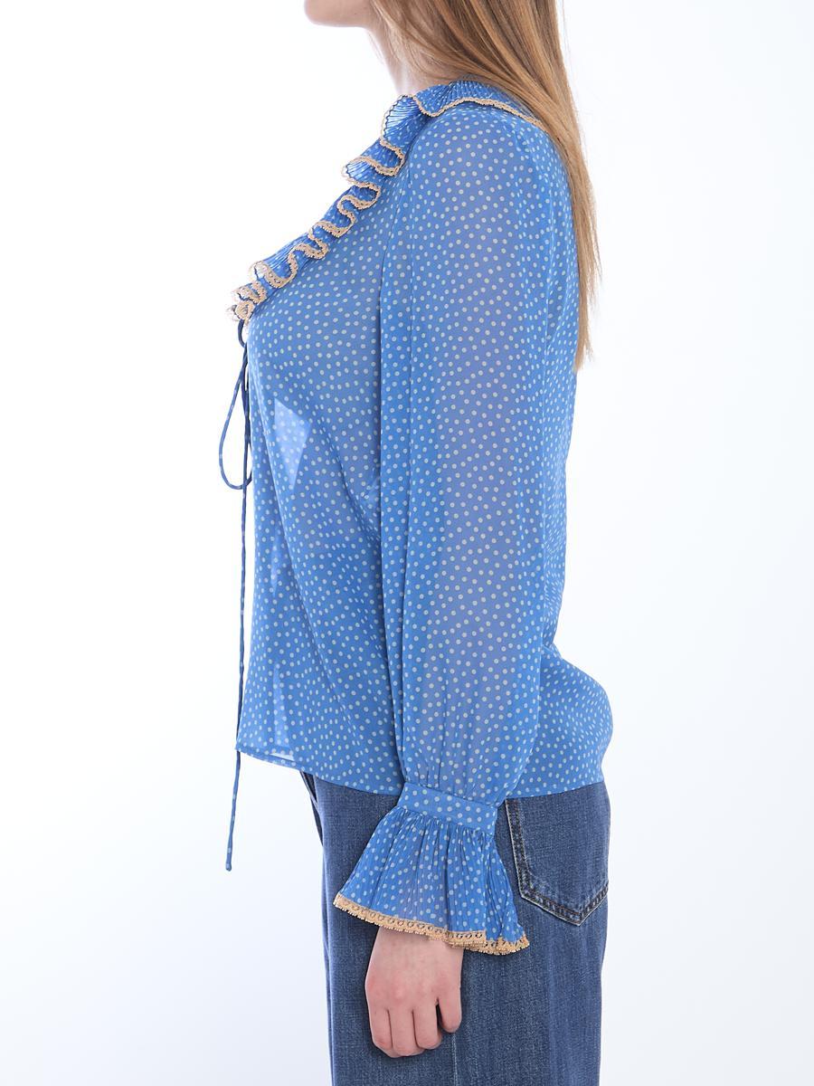 Valentino Garavani Light Georgette Shirt With Plusdepois Print In Blue